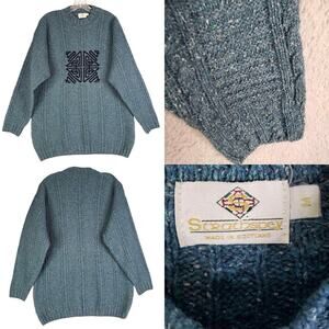 Vintage Strathspey Sweater The Cable Knit Scottish Wool Green Size Medium M